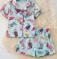 Lt. Blue Cowgirl Printed Girls Pjs