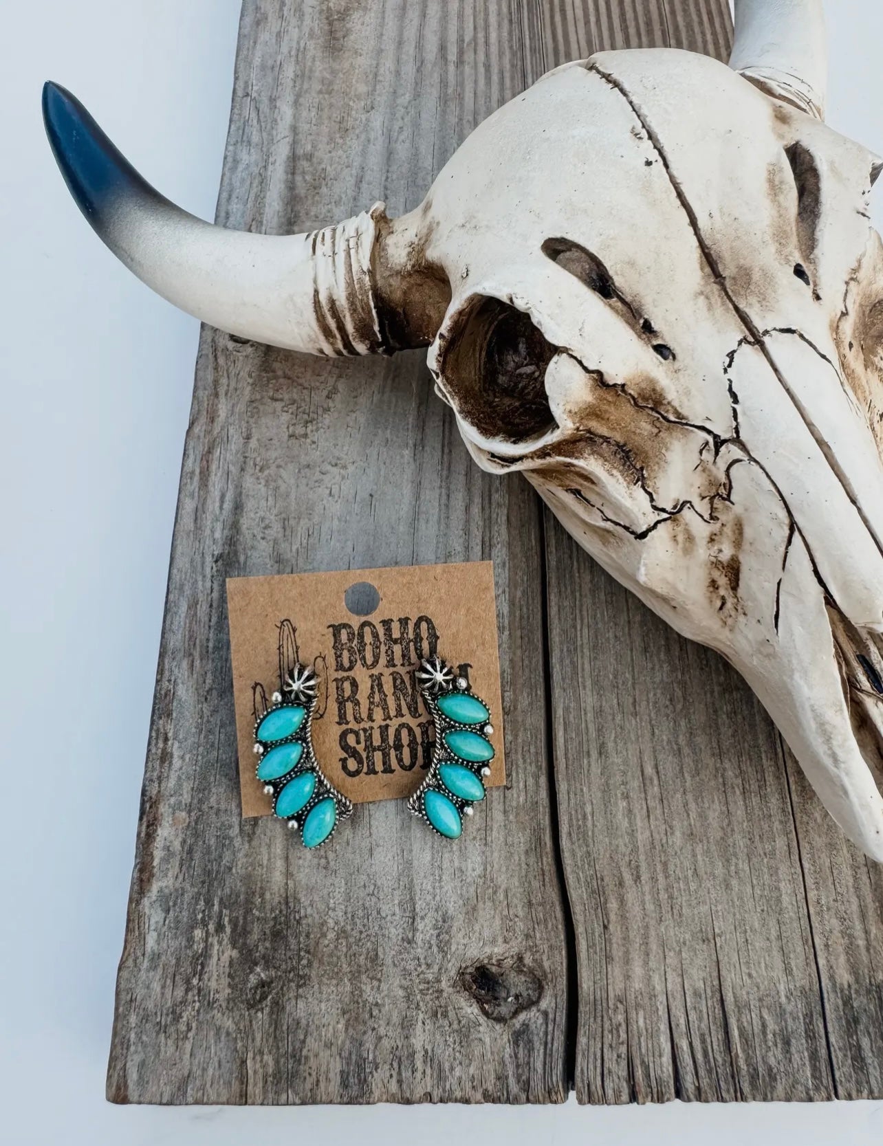 Western Concho Semi Stone Stud Earrings