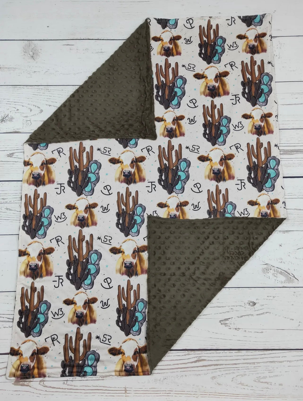 Baby Cows Cactus Western Brand Blanket