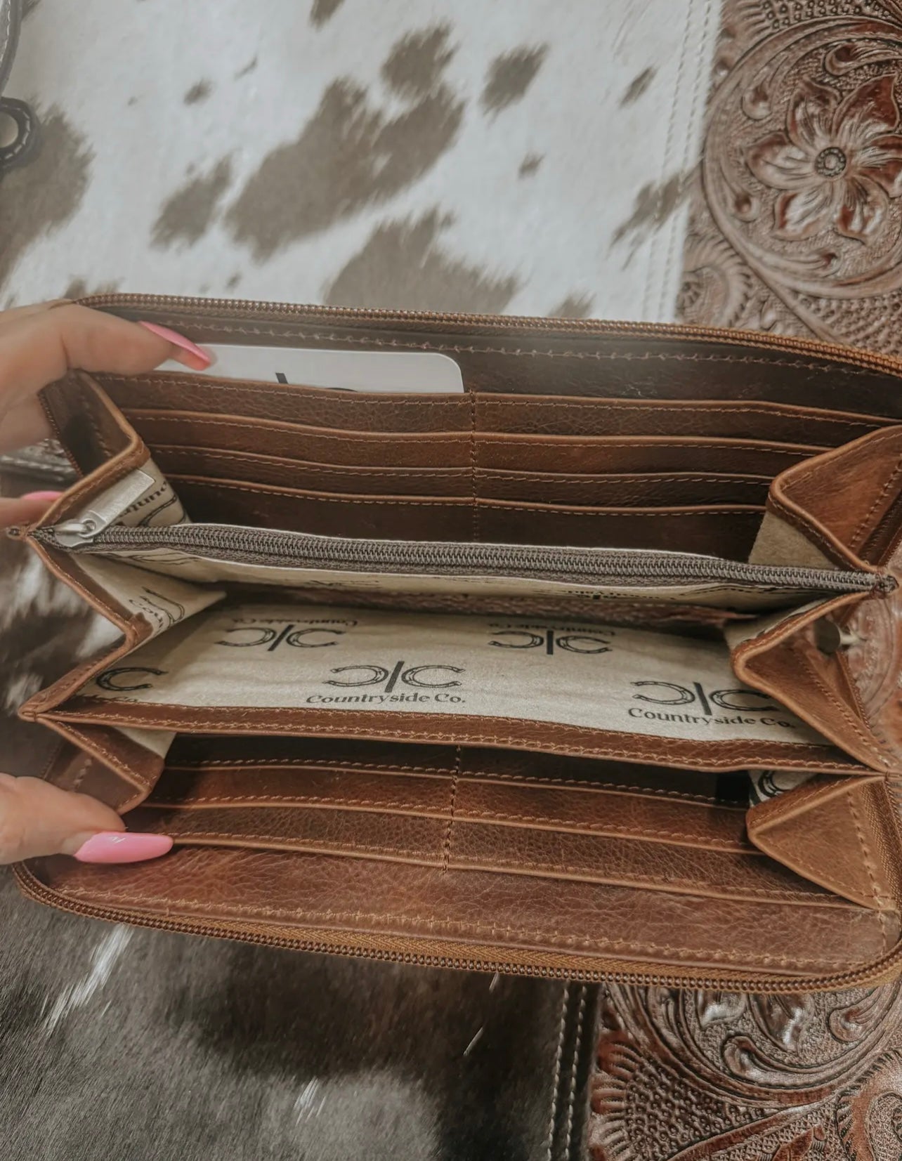 Tooled Leather Cowhide Women’s Wallet Clutch