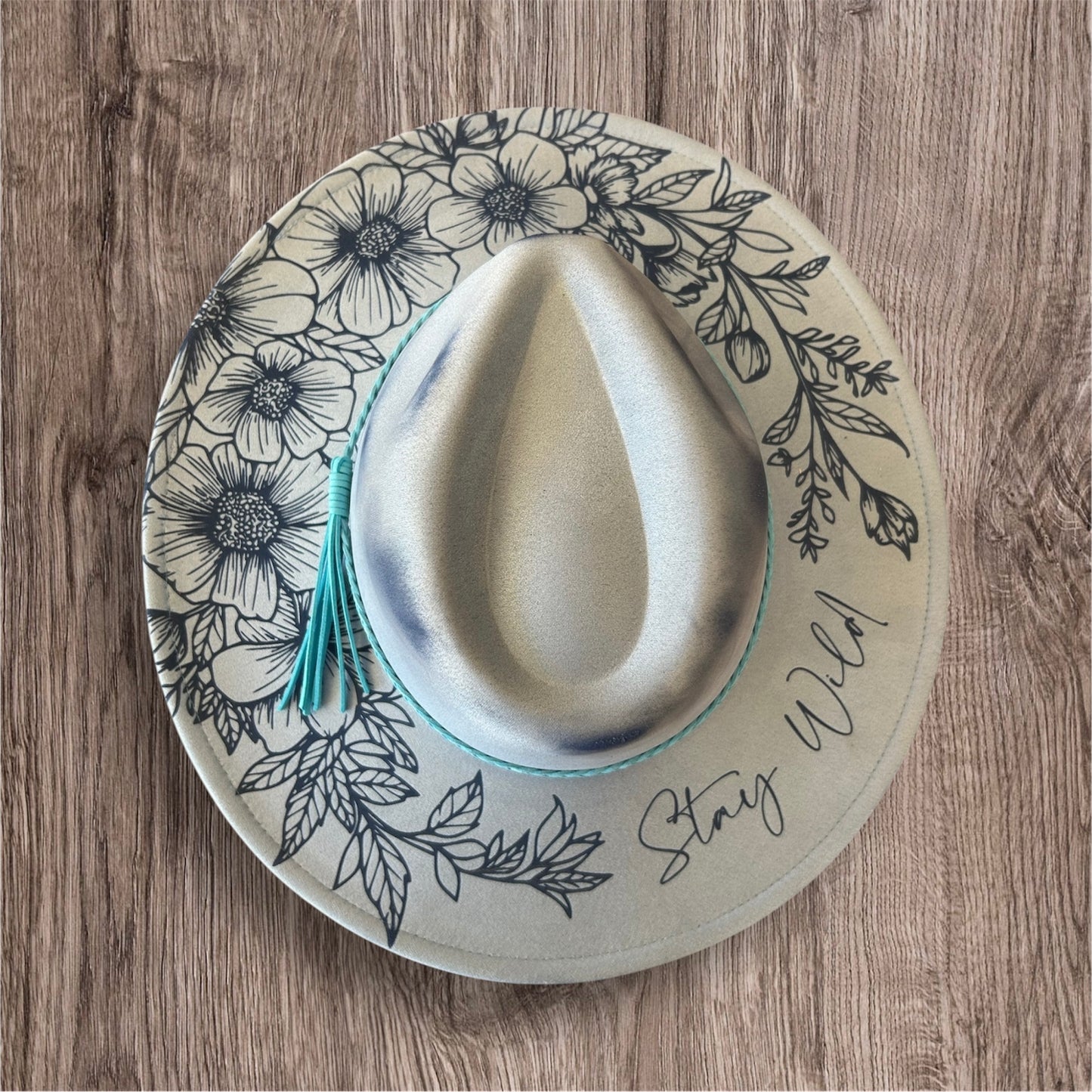Powder Blue Engraved Floral Hat
