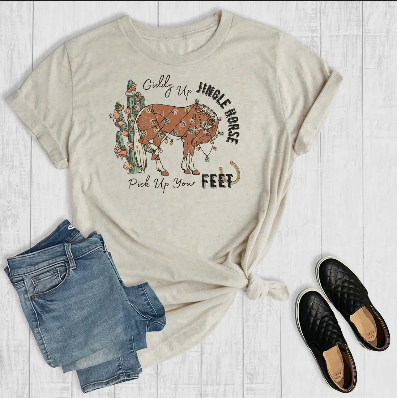Western Christmas Giddy Up Jingle Horse Tee