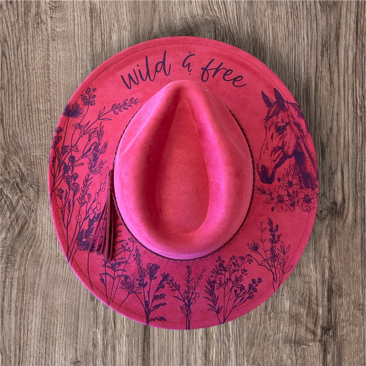 Red Engraved Floral Horse Hat