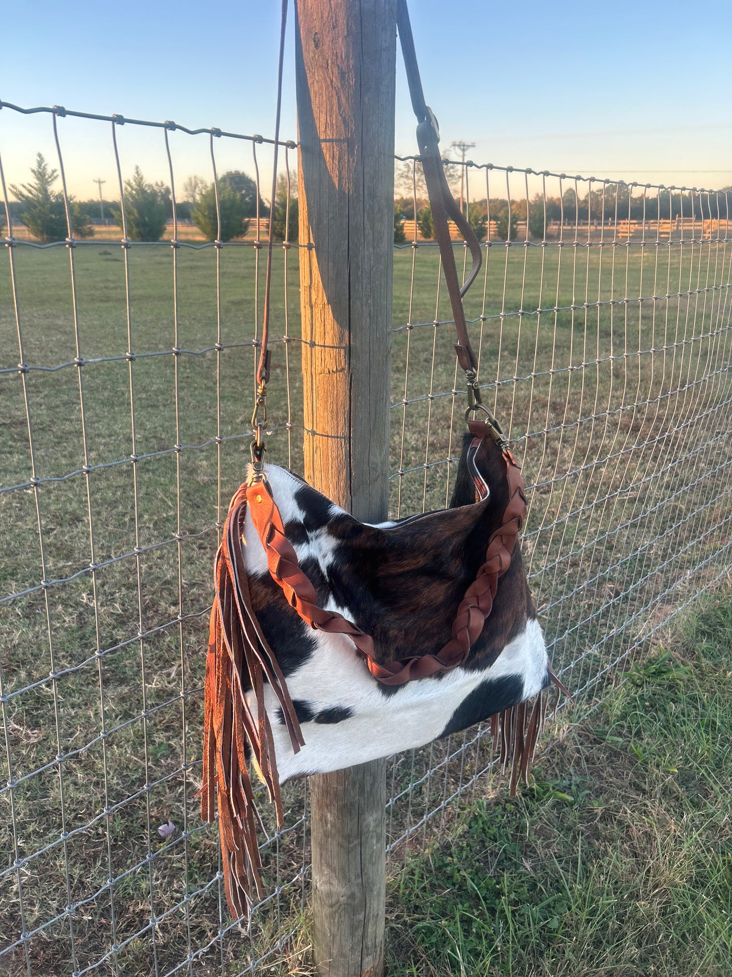 Brindle Black and White Fringed Cowhide Purse