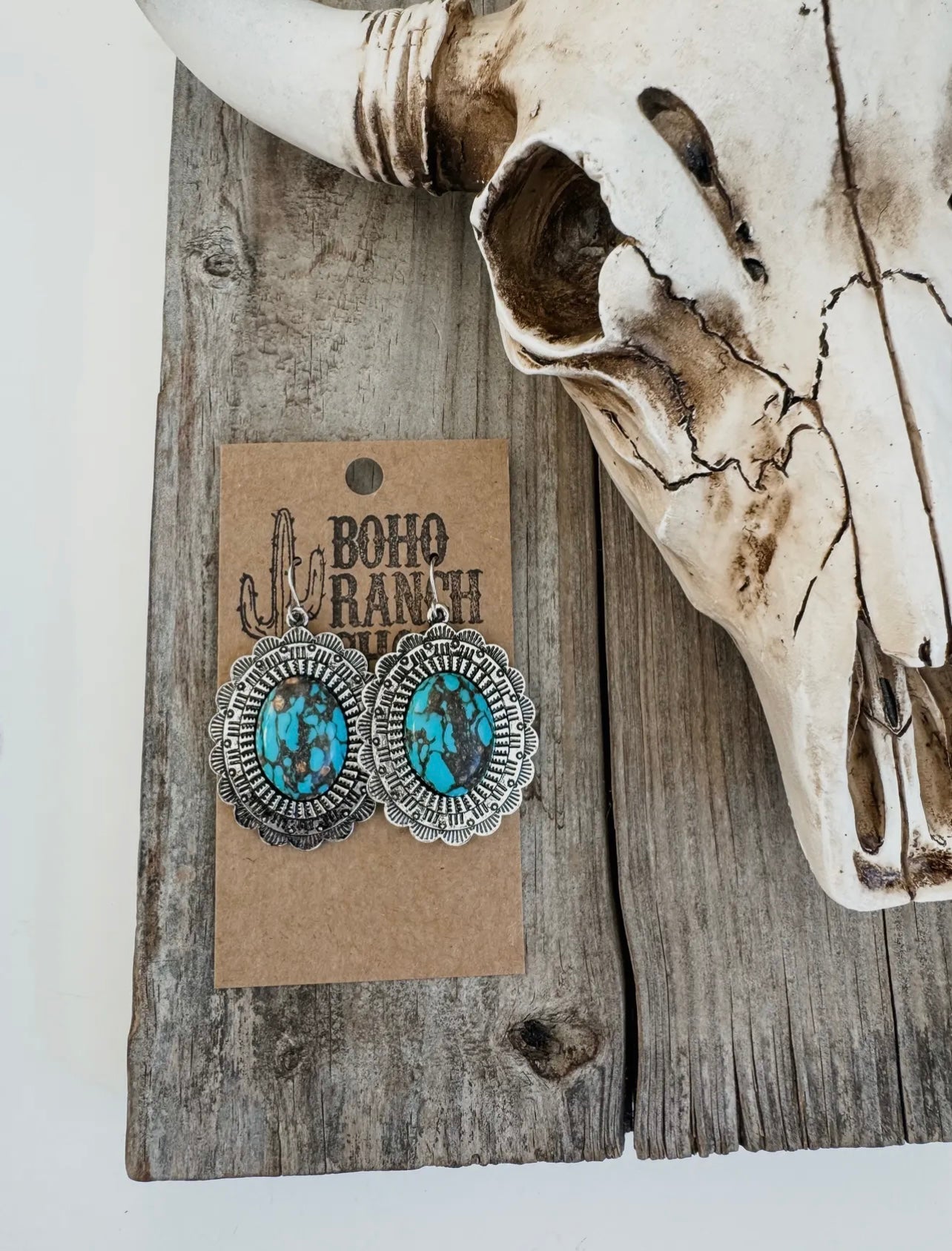 Western Concho Handmade Stone Dangle Earrings