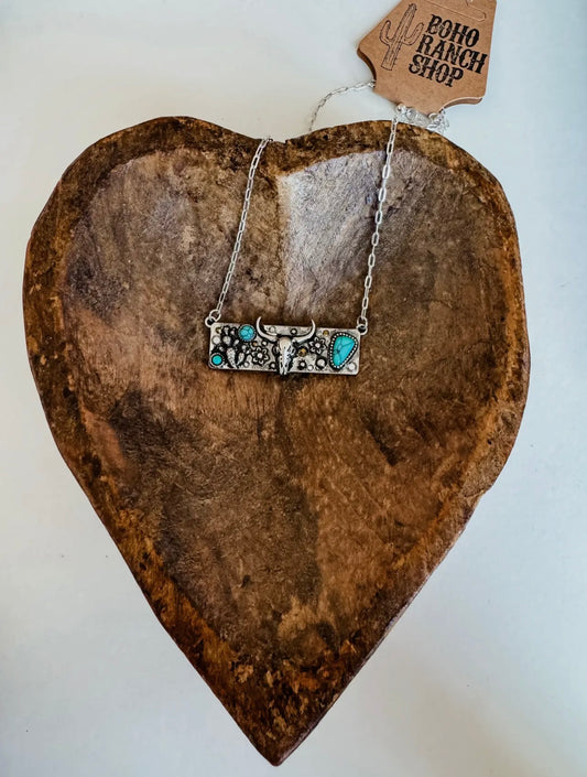 Steer Western Stone Bar Necklace