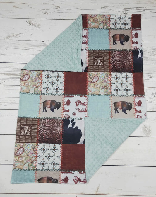 Baby Bison Print Western Blanket