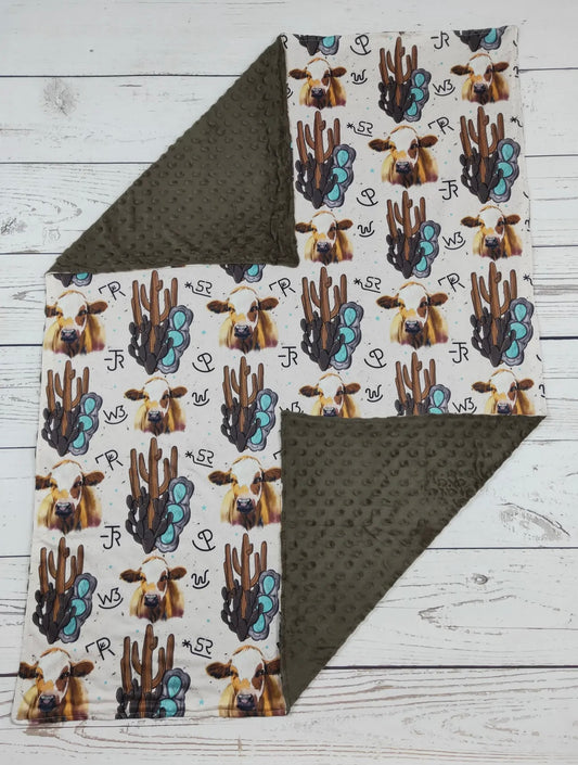 Baby Cows Cactus Western Brand Blanket