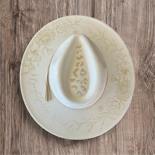 Ivory Engraved Floral With Cheetah Print Hat