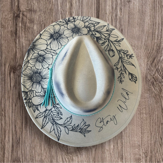 Powder Blue Engraved Floral Hat