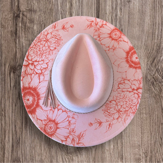 Light Pink Engraved Floral Hat