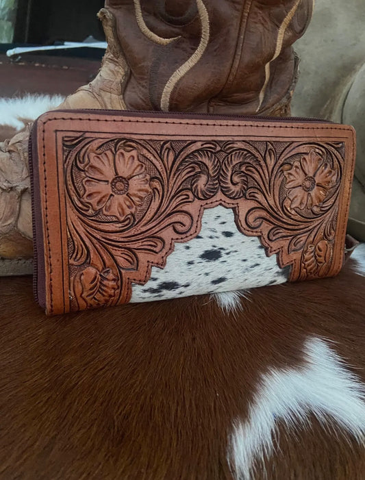 Tooled Leather Cowhide Women’s Wallet Clutch