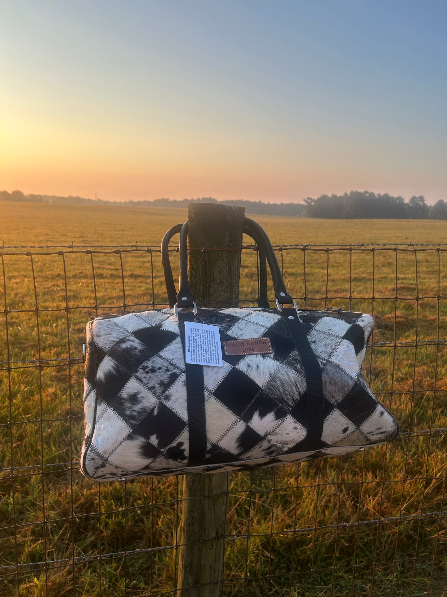 Boho Luxe Duffle Weekender Leather Cowhide Travel Bag