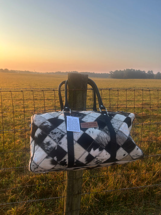 Boho Luxe Duffle Weekender Leather Cowhide Travel Bag