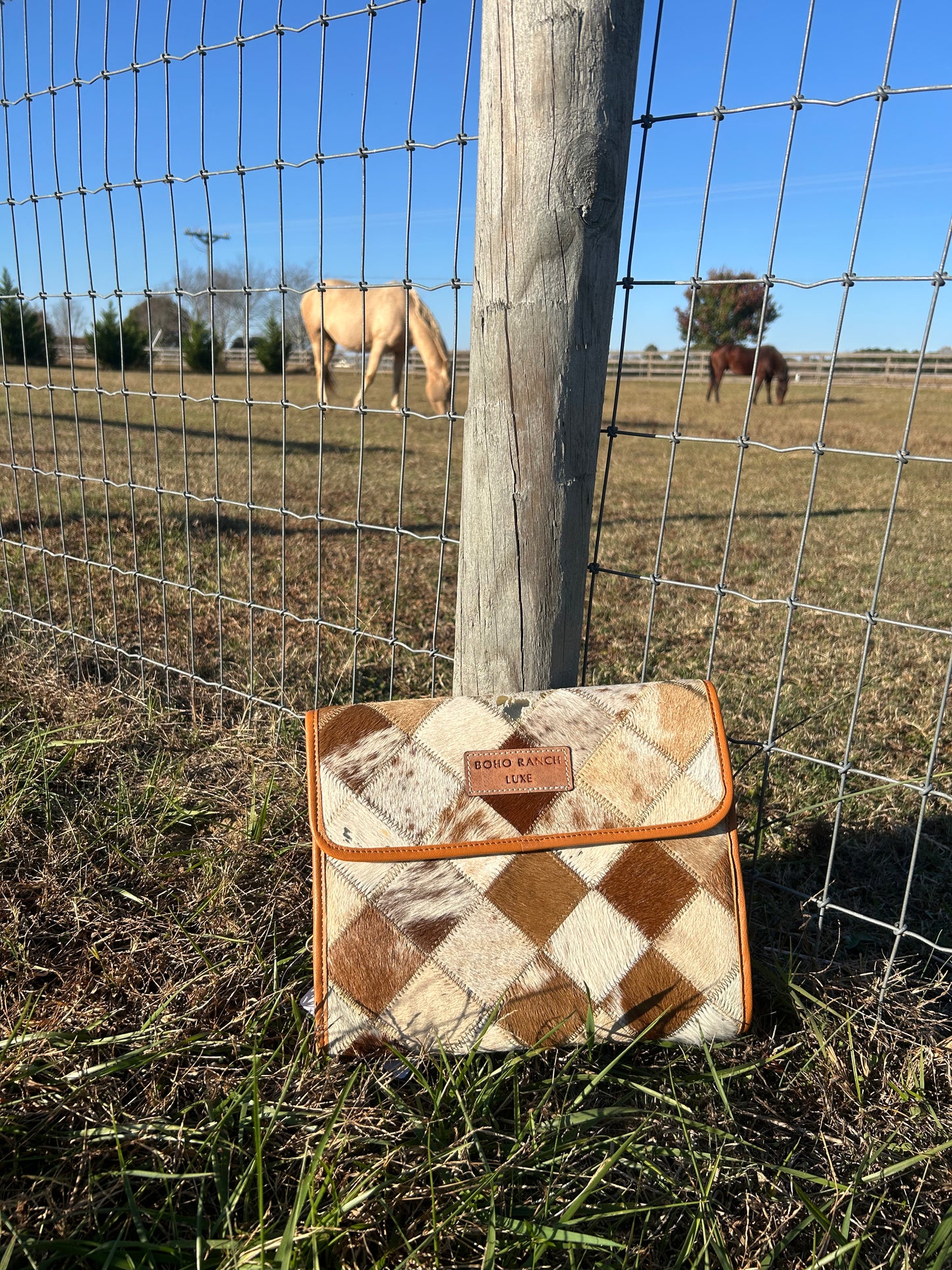 Boho Luxe Foldable Travel Makeup Jewelry Cowhide Bag