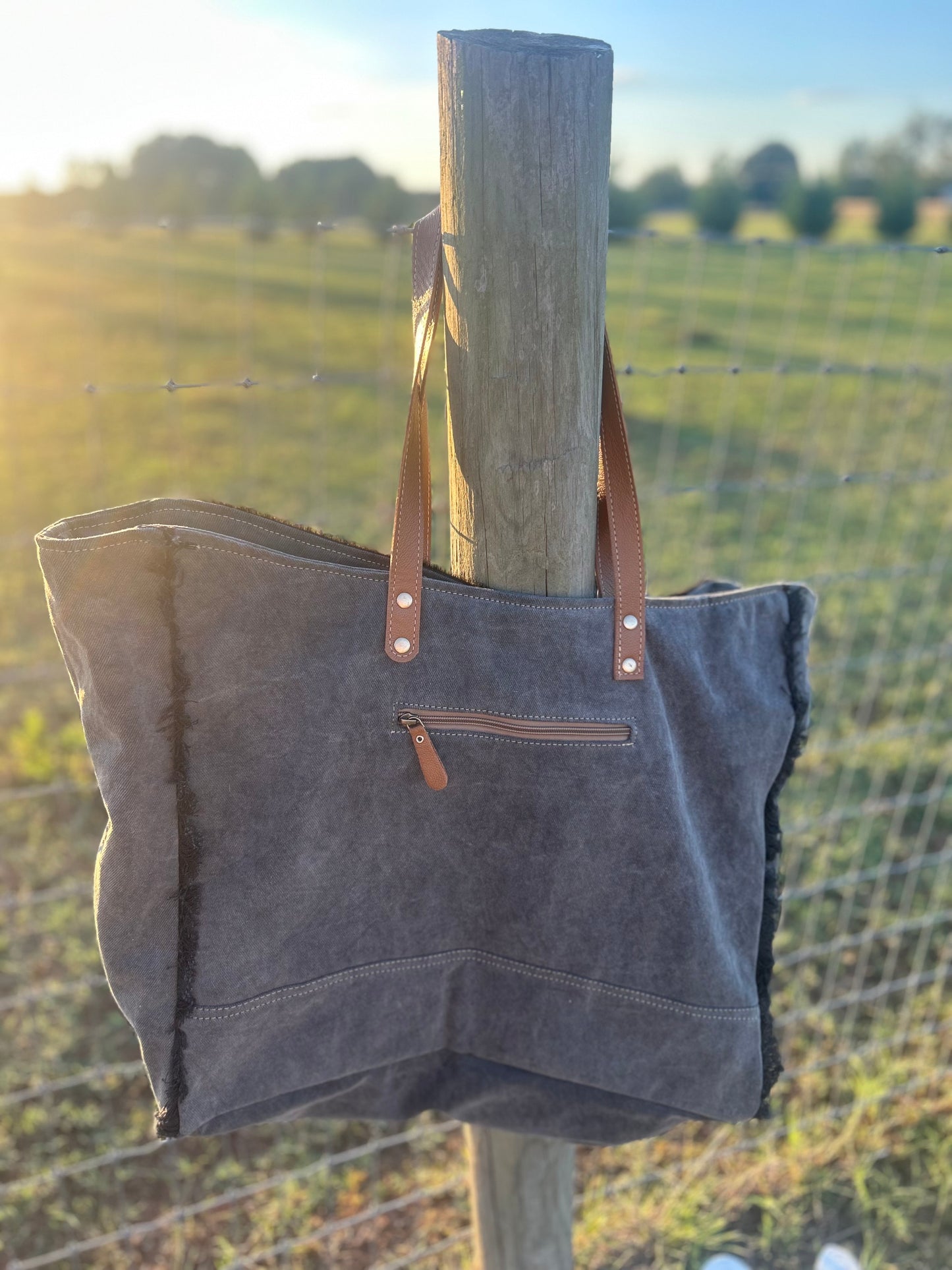 Myra Cowhide Western Turquoise Weekender Travel Bag