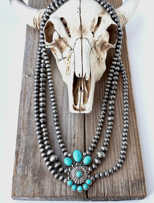 3 Layered Navajo Pearl Turquoise Pendent Necklace