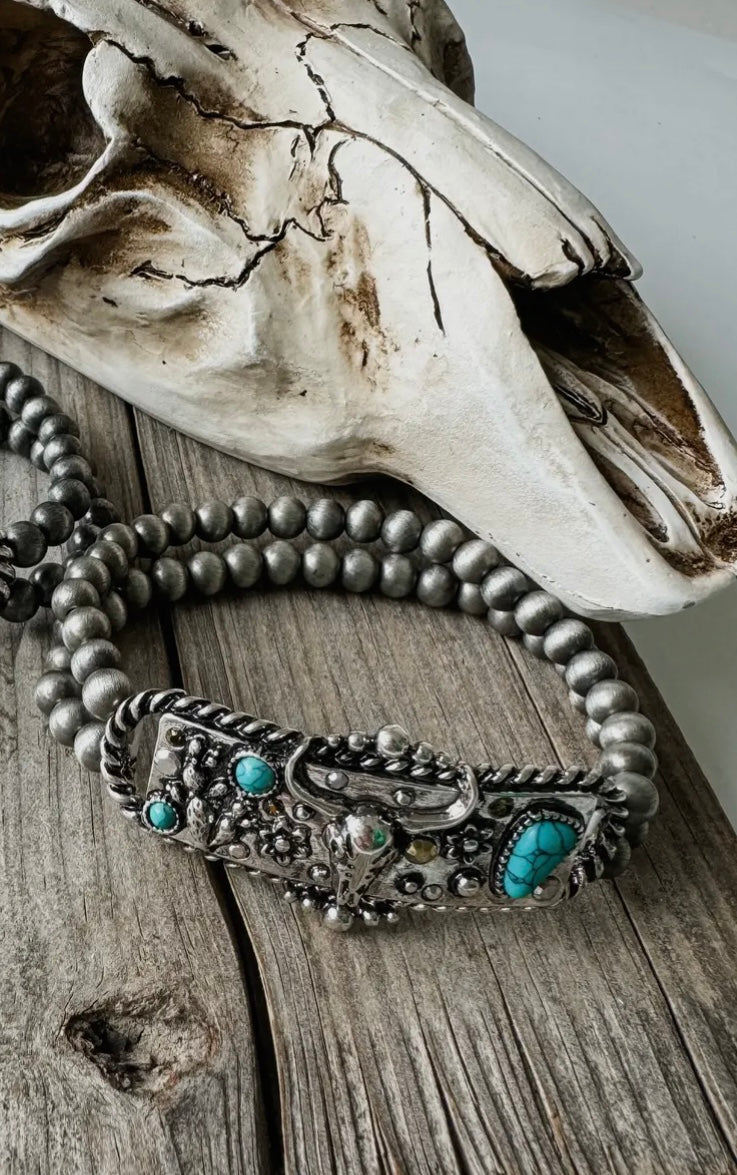 Western Bracelet Navajo Style Turquoise Accent Rhinestones