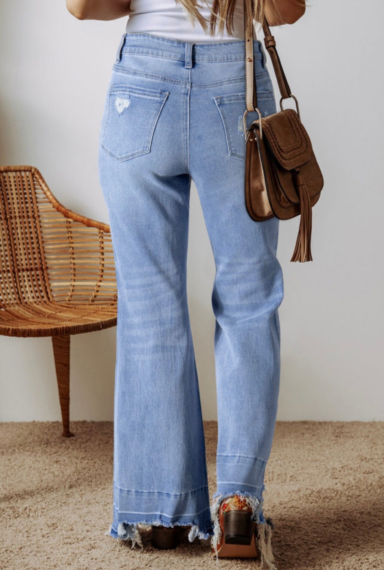 Ashleigh Blue Acid Wash Raw Hem High Waist Flared Jeans