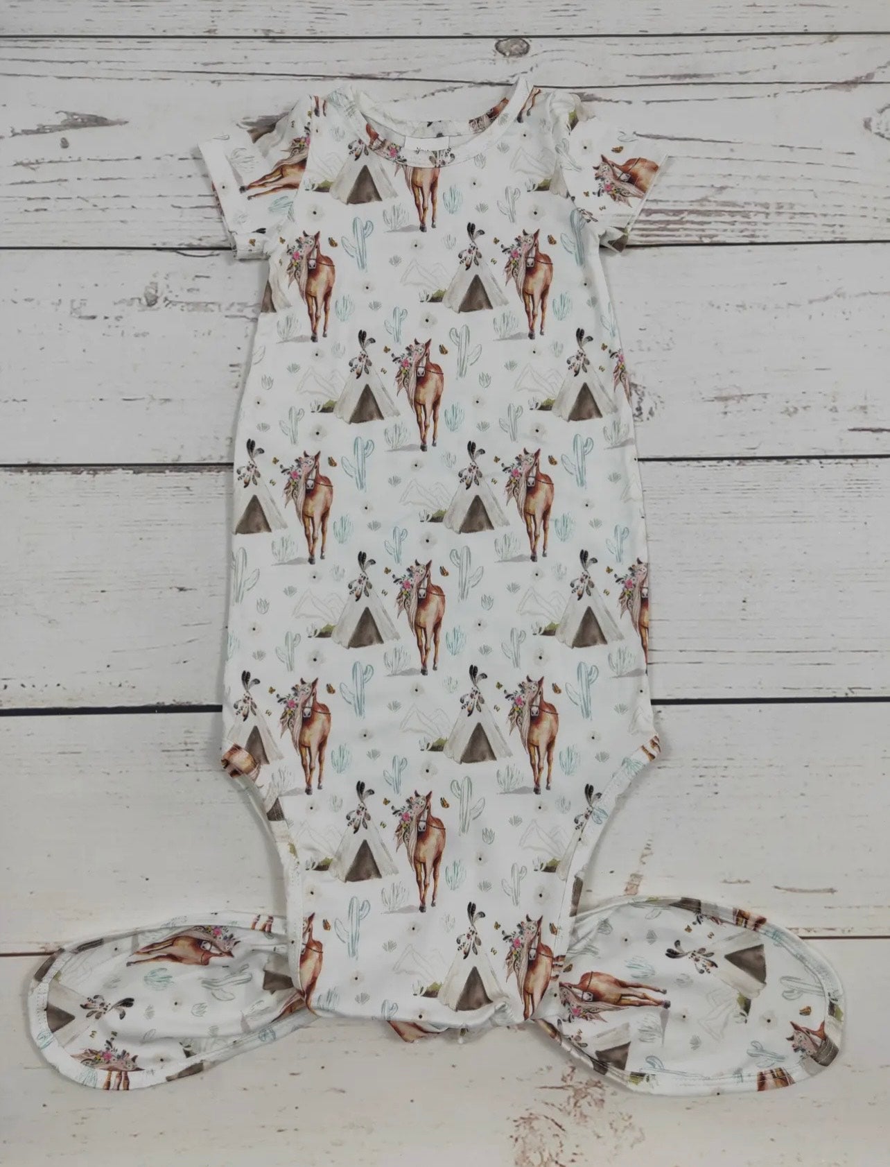 Horse Cactus Printed Infant Baby Gown