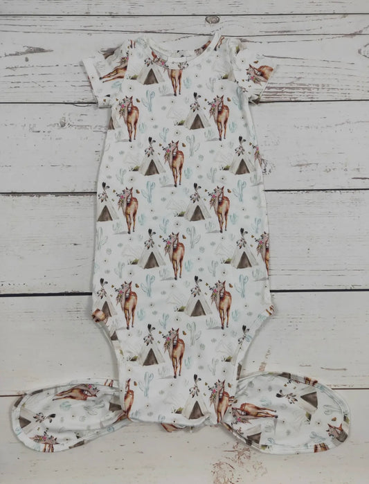 Horse Cactus Printed Infant Baby Gown
