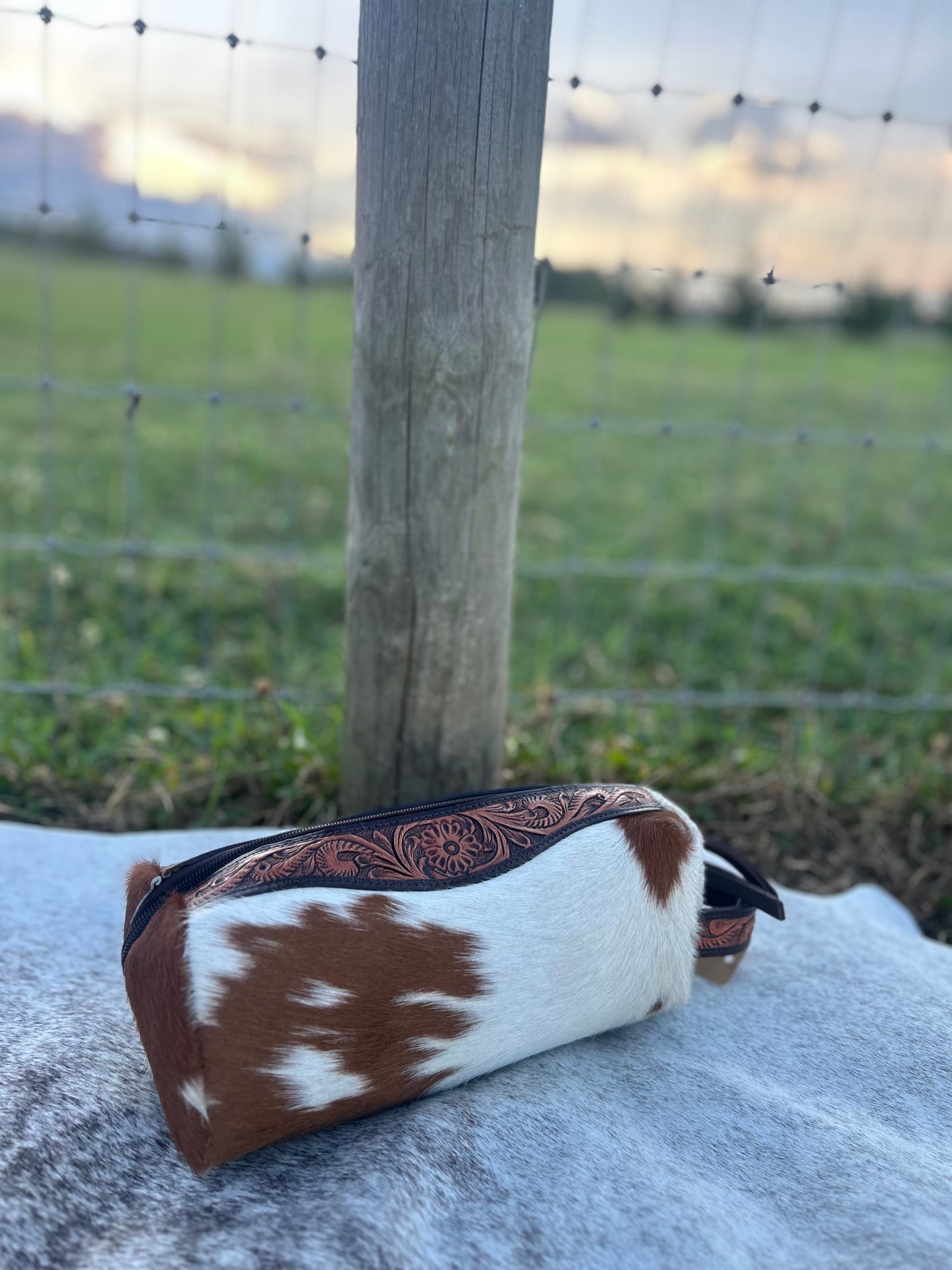 Cowhide Tooled Leather Toiletry Bag