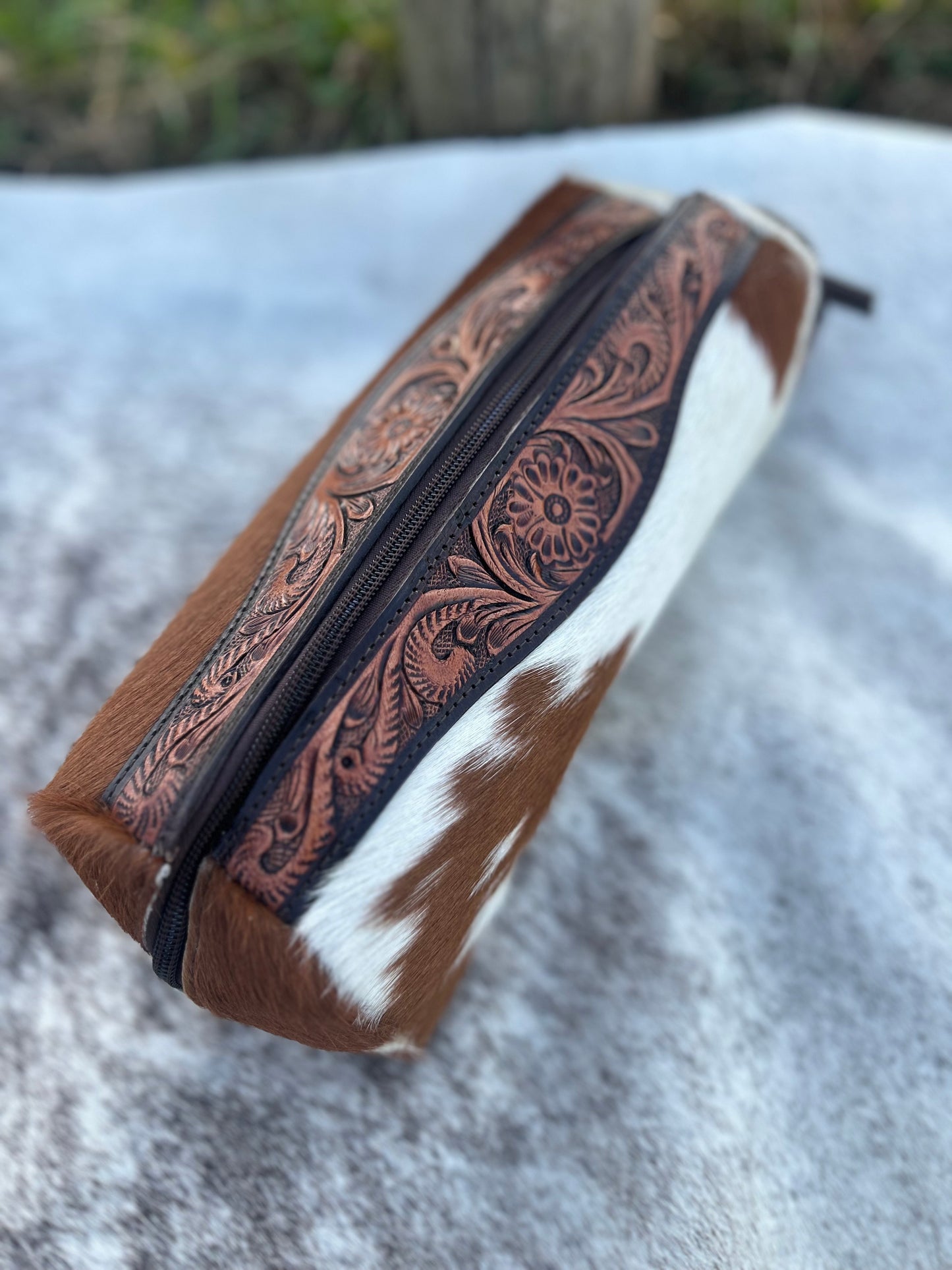 Cowhide Tooled Leather Toiletry Bag