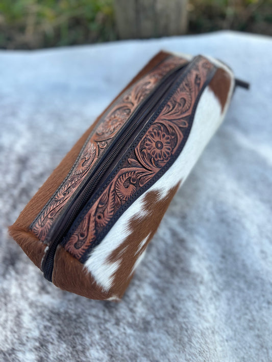 Cowhide Tooled Leather Toiletry Bag