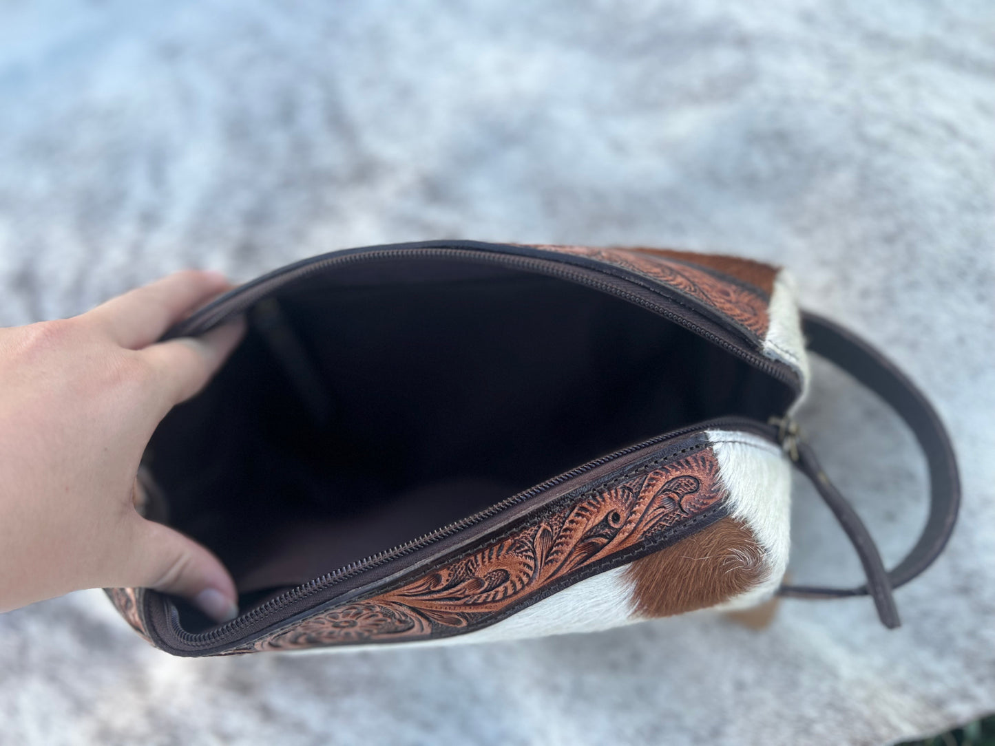Cowhide Tooled Leather Toiletry Bag